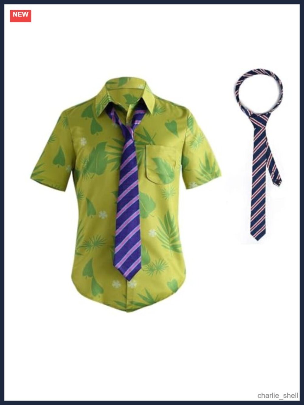 Men's Hawaiian Floral Button-Down Shirt & Tie Set Short Sleeve Fitted Cosplay